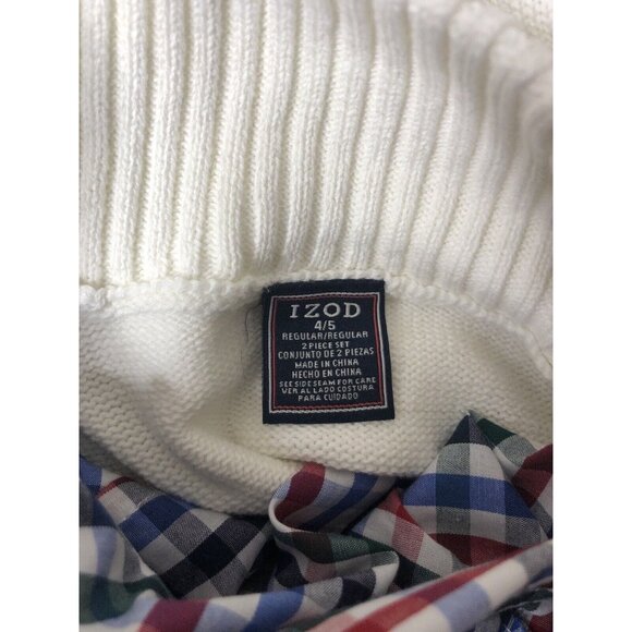 Boy's  IZOD 2 Pc Ivory Pullover Sweater & Button Up Plaid Shirt Set Size 4/5 - Picture 4 of 7